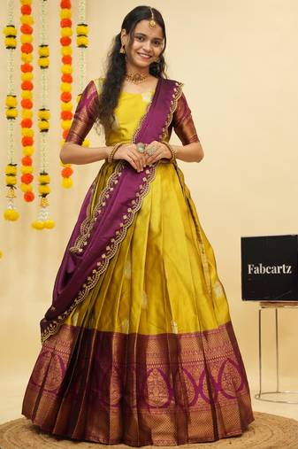 Yellow Embroidered Art Silk lehenga choli