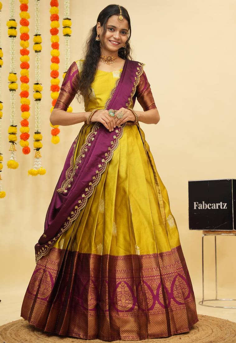 Yellow Embroidered Art Silk lehenga choli