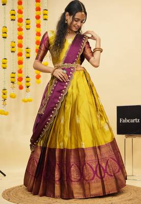 Yellow Embroidered Art Silk lehenga choli 3