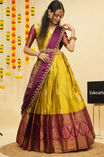 Yellow Embroidered Art Silk lehenga choli