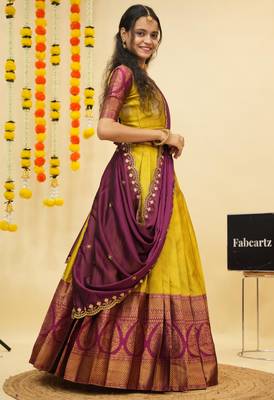 Yellow Embroidered Art Silk lehenga choli 4
