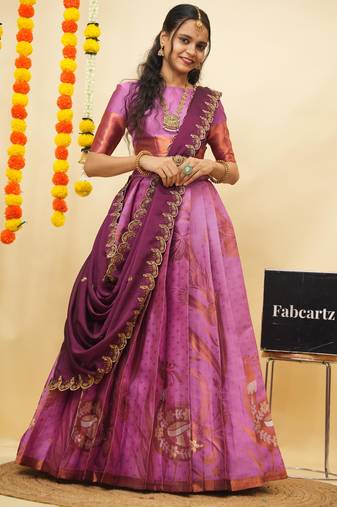 Pink Embroidered Art Silk lehenga choli