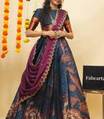 Turquoise Embroidered Art Silk lehenga choli
