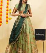 Green Embroidered Art Silk lehenga choli