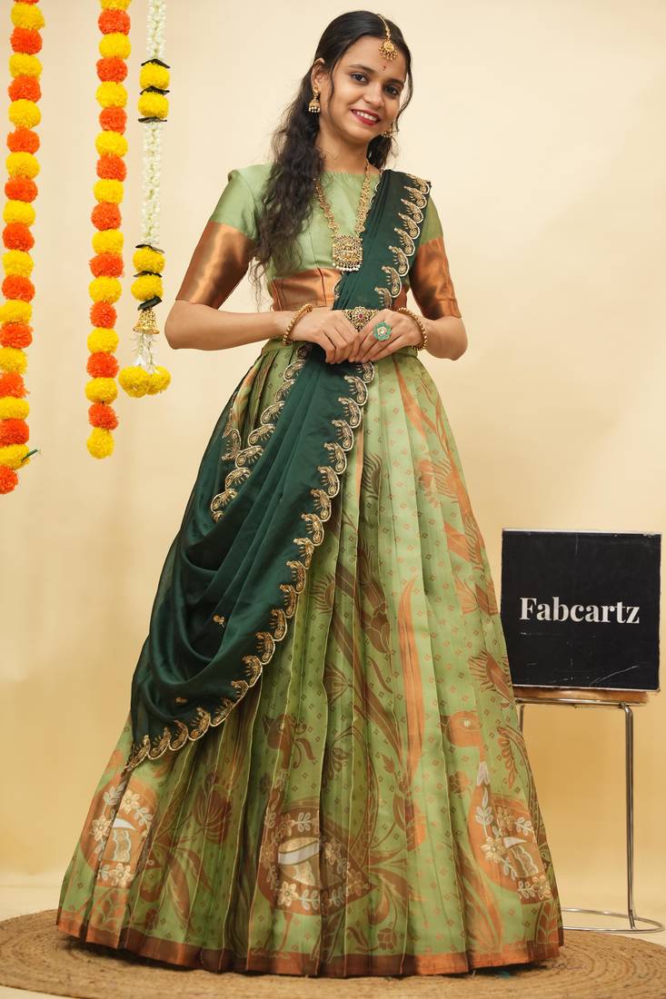 Green Embroidered Art Silk lehenga choli