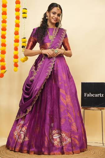 Purple Embroidered Art Silk lehenga choli