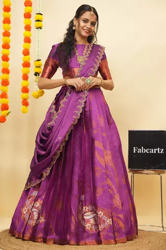 Purple Embroidered Art Silk lehenga choli