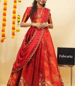 Red Embroidered Art Silk lehenga choli