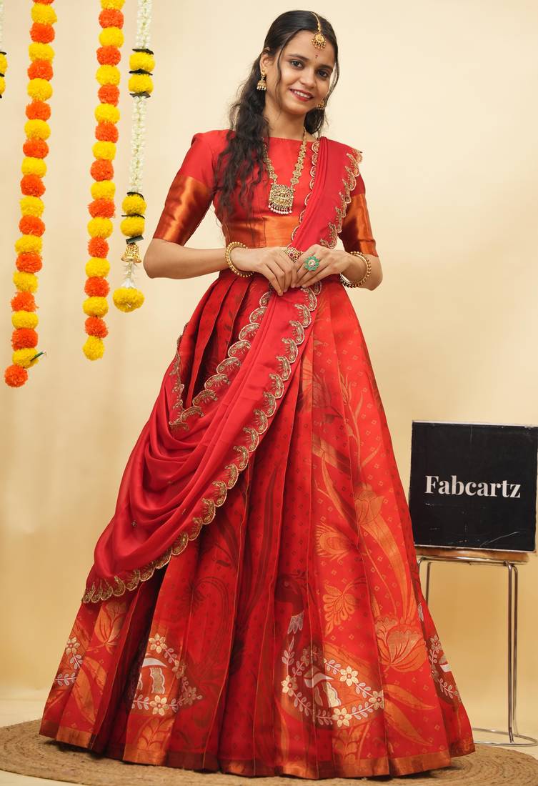 Red Embroidered Art Silk lehenga choli