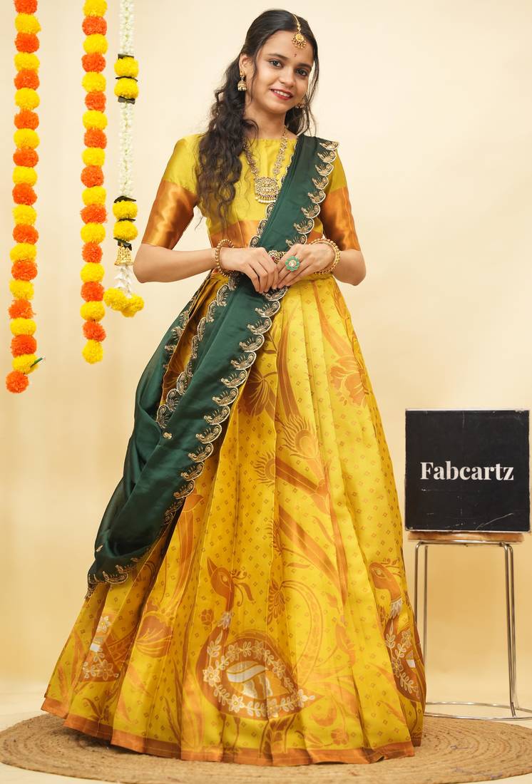 Yellow Embroidered Art Silk lehenga choli