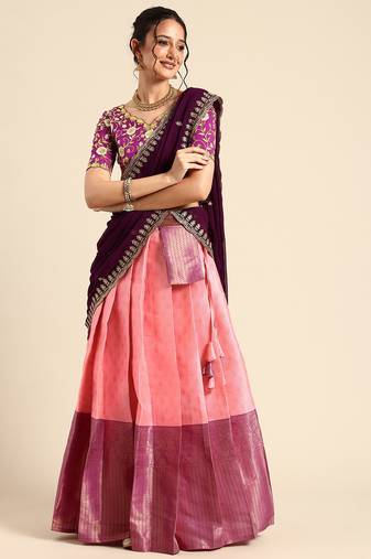 Pink Embroidered Satin lehenga choli
