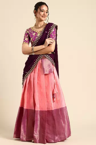 Pink Embroidered Satin lehenga choli