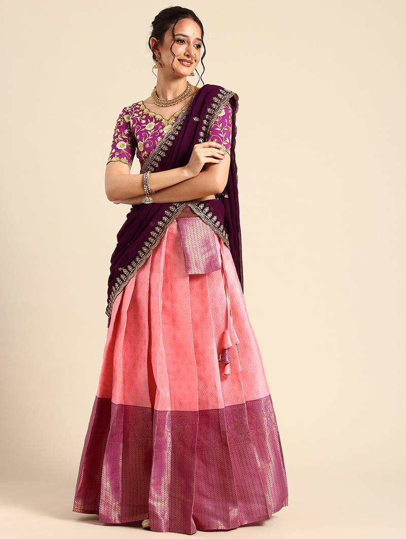 Pink Embroidered Satin lehenga choli