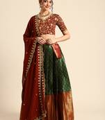 Green Embroidered Satin lehenga choli
