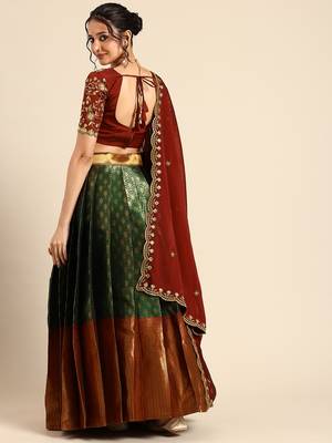 Green Embroidered Satin lehenga choli 2