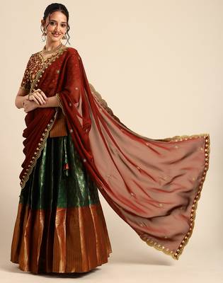 Green Embroidered Satin lehenga choli 3
