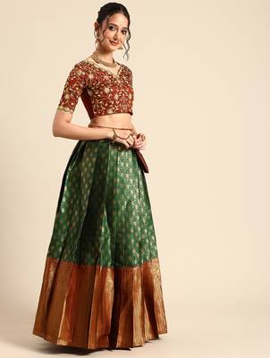 Green Embroidered Satin lehenga choli 4