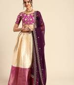 Beige Embroidered Satin lehenga choli