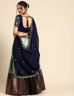 Blue Embroidered Satin lehenga choli 2