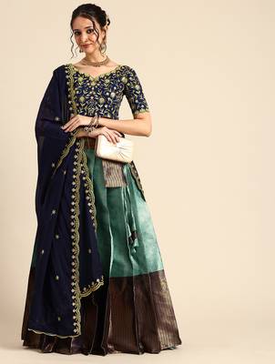 Blue Embroidered Satin lehenga choli 3