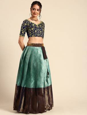Blue Embroidered Satin lehenga choli 4