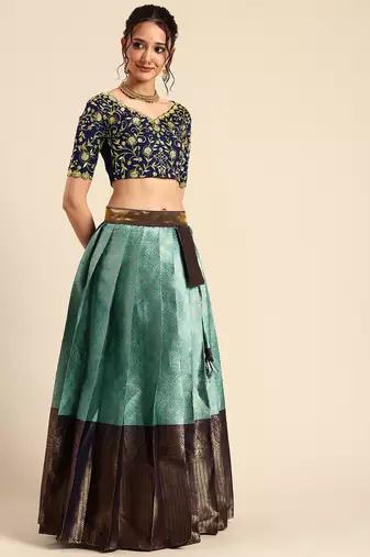 Blue Embroidered Satin lehenga choli