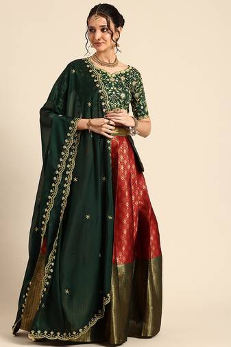 Maroon Embroidered Satin lehenga choli