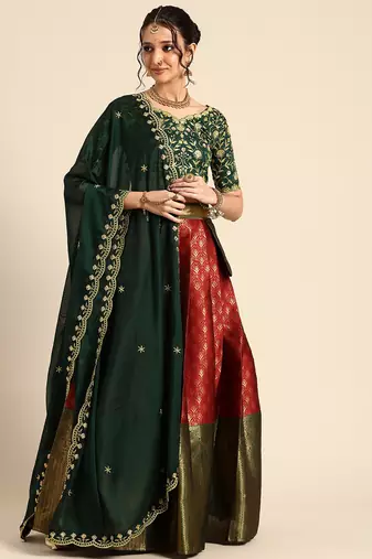 Maroon Embroidered Satin lehenga choli
