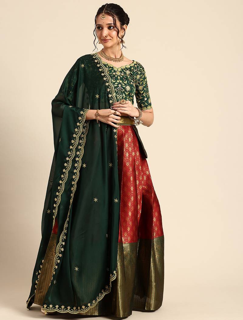 Maroon Embroidered Satin lehenga choli