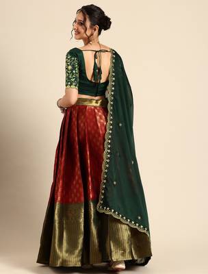 Maroon Embroidered Satin lehenga choli 2