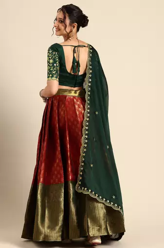 Maroon Embroidered Satin lehenga choli