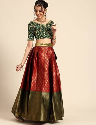 Maroon Embroidered Satin lehenga choli 4