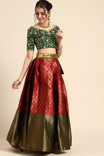 Maroon Embroidered Satin lehenga choli