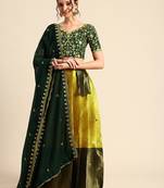 Yellow Embroidered Satin lehenga choli