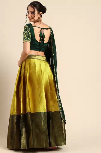 Yellow Embroidered Satin lehenga choli