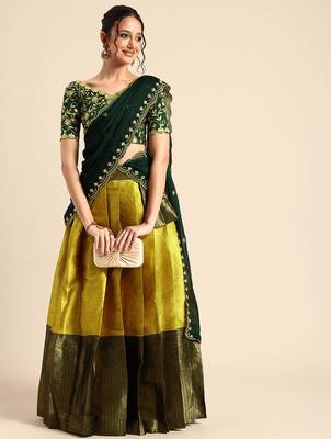 Yellow Embroidered Satin lehenga choli 3