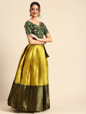 Yellow Embroidered Satin lehenga choli 4