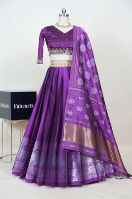 Purple Embroidered Art Silk lehenga choli 1