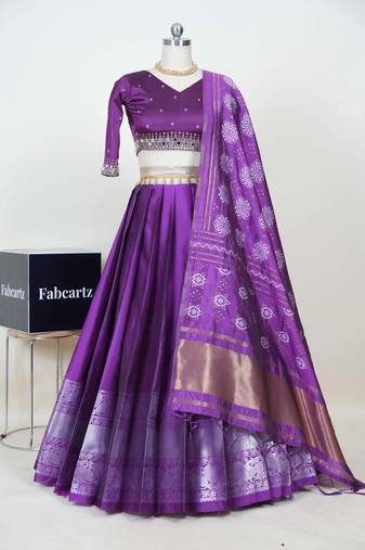 Purple Embroidered Art Silk lehenga choli