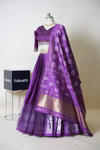 Purple Embroidered Art Silk lehenga choli