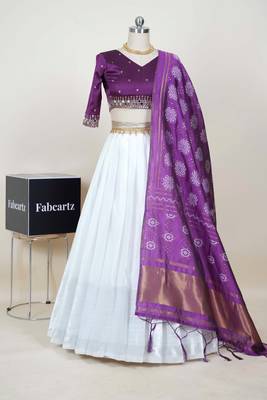 White Embroidered Art Silk lehenga choli 1