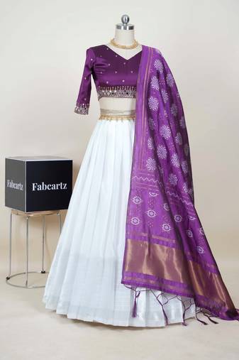 White Embroidered Art Silk lehenga choli