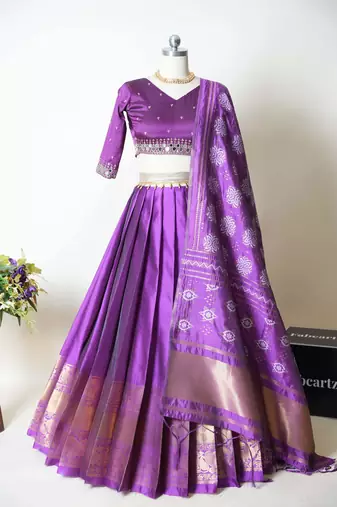 Purple Embroidered Art Silk lehenga choli