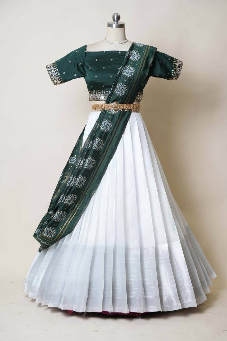 Green Embroidered Art Silk lehenga choli