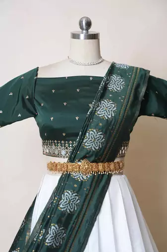 Green Embroidered Art Silk lehenga choli