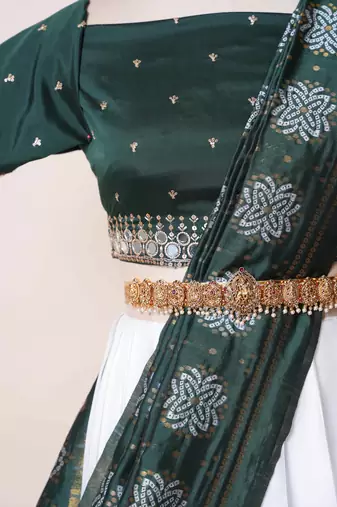 Green Embroidered Art Silk lehenga choli