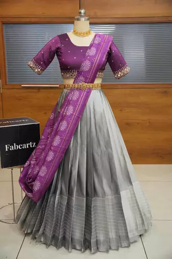 Grey Embroidered Art Silk lehenga choli