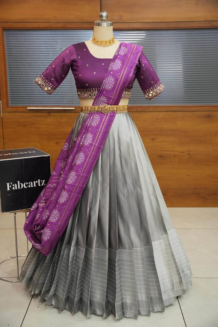 Grey Embroidered Art Silk lehenga choli