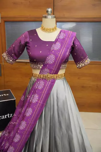 Grey Embroidered Art Silk lehenga choli