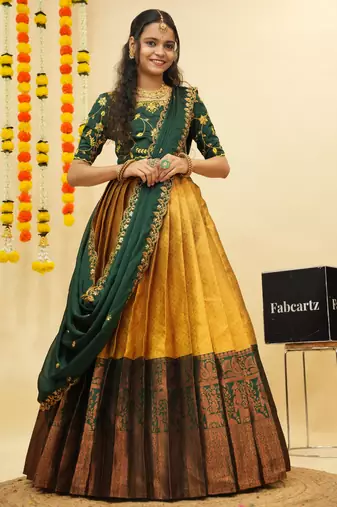 Yellow Embroidered Taffeta lehenga choli
